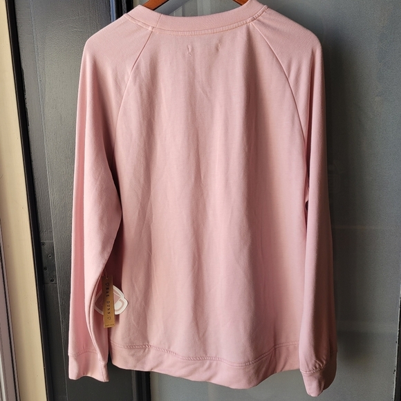 RAE DUNN Amour Pink Raglan Sweatshirt Large Soft Hi-Lo Hem Loungewear NEW - Picture 5 of 10